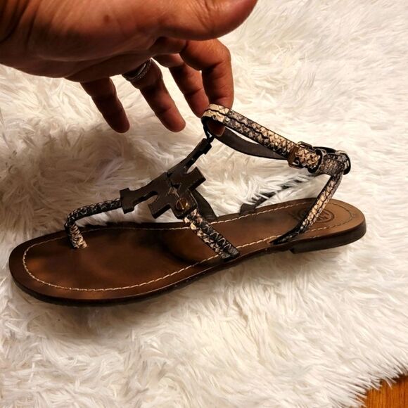 Tory burch Snakeskin Ankle Strap Sandals Brown Size 7 - Picture 3 of 6